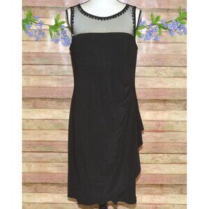 Black Cocktail Dress Ladies 14 Sheer Beaded Sleeveless Flattering Ruffle LBD